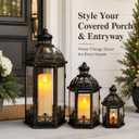TRIROCKS Set of 3 Black & Gold Metal Candle Lanterns, 19/13.5/9.5 in Decorative Hanging Lantern Candle Holders with Tempered Glass forPorch, Patio, Wedding & Home Decor(Black with Gold Brush)
