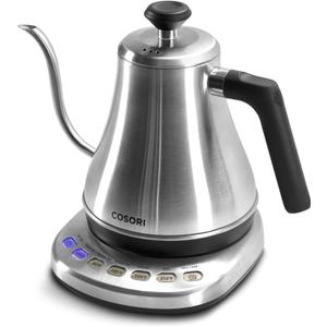 COSORI Gooseneck Electric Kettle with 5 Variable Presets, Pour Over & Coffee maker, 100% Stainless Steel Inner Lid & Bottom, 1200 Watt Quick Heating, 0.8L, Silver