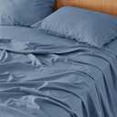 Bedsure Linen Sheets - Queen Size Bed, Blend from Linen Cotton Bedsheets, Breathable Cotton Bedsheets, Gifts for All Seasons, 4 Pieces, Blue