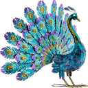 Alpine Corporation - 23" Tall Outdoor Metallic Peacock Tail Spread Yard Statue  Vibrant Garden Sculpture for Patio, Lawn, or Entryway (Multicolor)