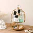 NIKKY HOME Makeup Organizer, Gold Perfume Organizer Trays for Dresser, Vintage Jewelry Tray Organizer with Double Layer, Metal Decorative Mirror Tray for Countertop Vanity and Bathroom