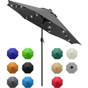 Sunnyglade 9' Solar LED Lighted Umbrella with 8 Ribs Adjustment and Crank Lift System for Patio (Grey)