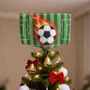 Christmas Soccer Tree Topper,9.8 * 6.2inch Soccer Indoor and Outdoor Christmas Decoration, Large Christmas Tree Topper,Santa Hat Tree Topper Festive Sports Halloween Family Birthday Party Decorations