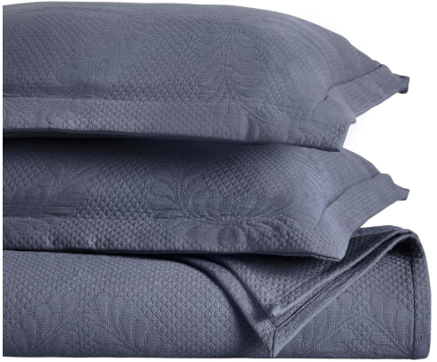 Superior 3 Piece Cotton Bedspread Set, Home Bed Decor, Decorative Bed Spread, 2 Pillow Shams, Medium Weight Blanket, Matelasse Coverlet, Bedding Essentials, Denim Blue