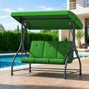 3-Seat Outdoor Porch Swing Glider with Adjustable Canopy, Patio Swings Bed with Removable Cushion for Porch, Backyard, Garden, Poolside, Balcony - Green