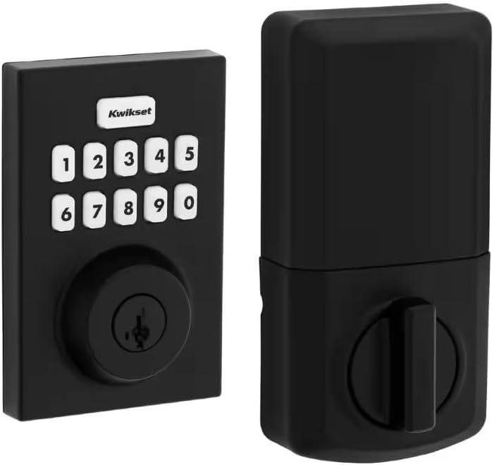 Kwikset Powerbolt 250 10-Button Keypad Matte Black Contemporary Electronic Deadbolt Door Lock, Featuring Convenient keyless Entry, Customizable User Codes and auto Locking