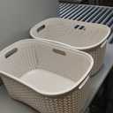 Mind Reader 40L Laundry Basket, Clothes Hamper, Wicker Design, Plastic, 23"L x 14.5"W x 11"H, Set of 2, Ivory