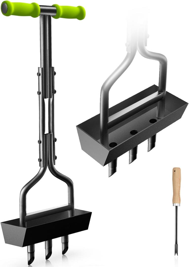 Lawn Aerator Coring Tool with Soil Core Tray, Manual Garden Plug Aerator for Grass Aeration, Yard Aerator & A Cleaning Tool for Compacted Soil, Lawn Care, 38,Chartreuse Handle, Patented