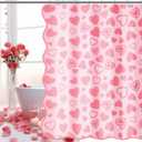 Frienda Valentine's Day Shower Curtain for Bathroom Decor Scalloped Love Hearts Curtain Romantic Waterproof Fabric for Valentines Day Bath Bathtub Decorations, Hooks Include, 72 x 72 Inch (Pink)