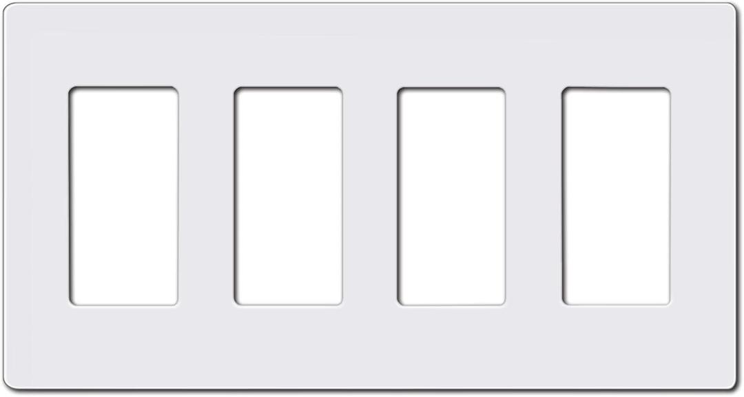 CML Decorator Screwless Wall Plate, 4-Gang Light Switch Covers, Decor Outlet Cover Plate, Standard Size 4.68X 8.34, Impact Resistant, White