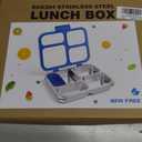 Stainless Steel Bento Box for Kids Adults with Silicone Container, Leak Proof 4 Compartments Metal Lunch Box, Removable Silicone Seal & Clear Lid Food Container for School Office, BPA-Free(Blue)