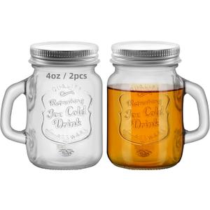 2 Pcs 4 oz Mini Mason Jar Mugs Mason Jar Mugs with Handles and Lids Small Drinking Glass and DIY Favor Decor Wedding Bridal Shower Party Supplies for Drinks, Gifts, Candles and Crafts