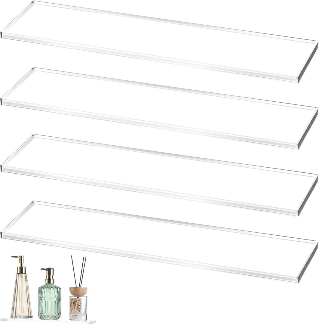 Leinuosen 4 Pcs Clear Acrylic Medicine Shelves, Replacement Cabinet Shelves for Bathroom, Living Room, Kitchen, Wall Mounted and Hanging, 1 cm Thick (13 Inch)