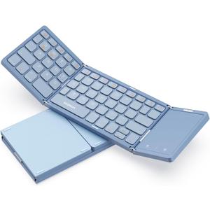 seenda Foldable Bluetooth Keyboard for Travel, Tri-Folding Wireless Rechargeable Multi-Device Portable Keyboard with Touchpad, for Laptop iPad Tablet PC Smartphone Windows iOS Android, Blue