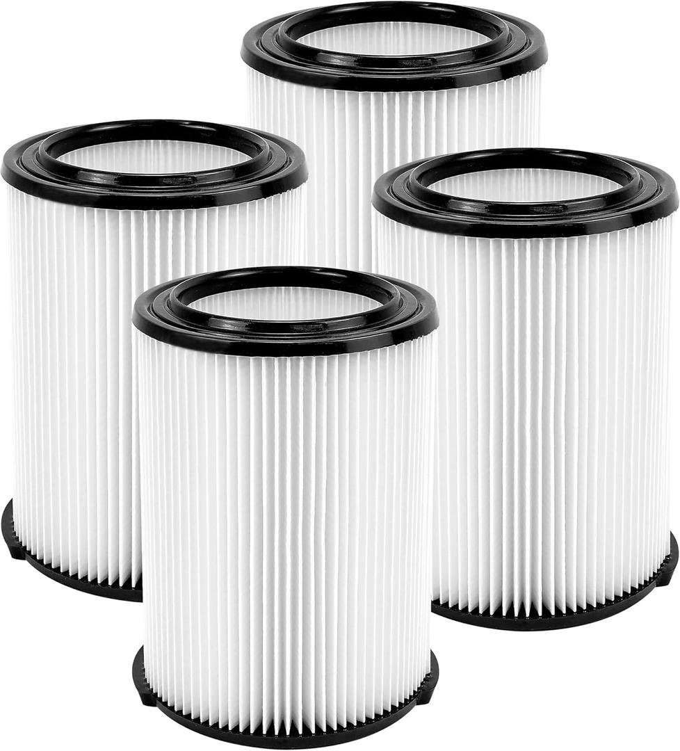 Standard Wet or Dry Vac VF4000 Filter Replacement Compatible with ridgd 5-20 Gallons Vacuum Cleaner, Husky 6-9 Gal WD5500 WD0671 RV2400A RV2600B,4 Pack Dust Filters for Vacuum Cleaners