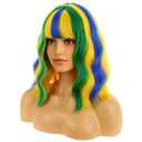 BERON 14 Inches Yellow Blue and Green Wig with Bangs Short Curly Wig Flag Wigs Yellow Blue Mix Green Curly Wigs for Women Daily Party or Cosplay Hairnet Include