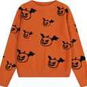 Cubear Girls' Knit Pattern Pullover Sweaters Crewneck Long Sleeve Fall Casual Tops, Size 5-14 Years (Orange)