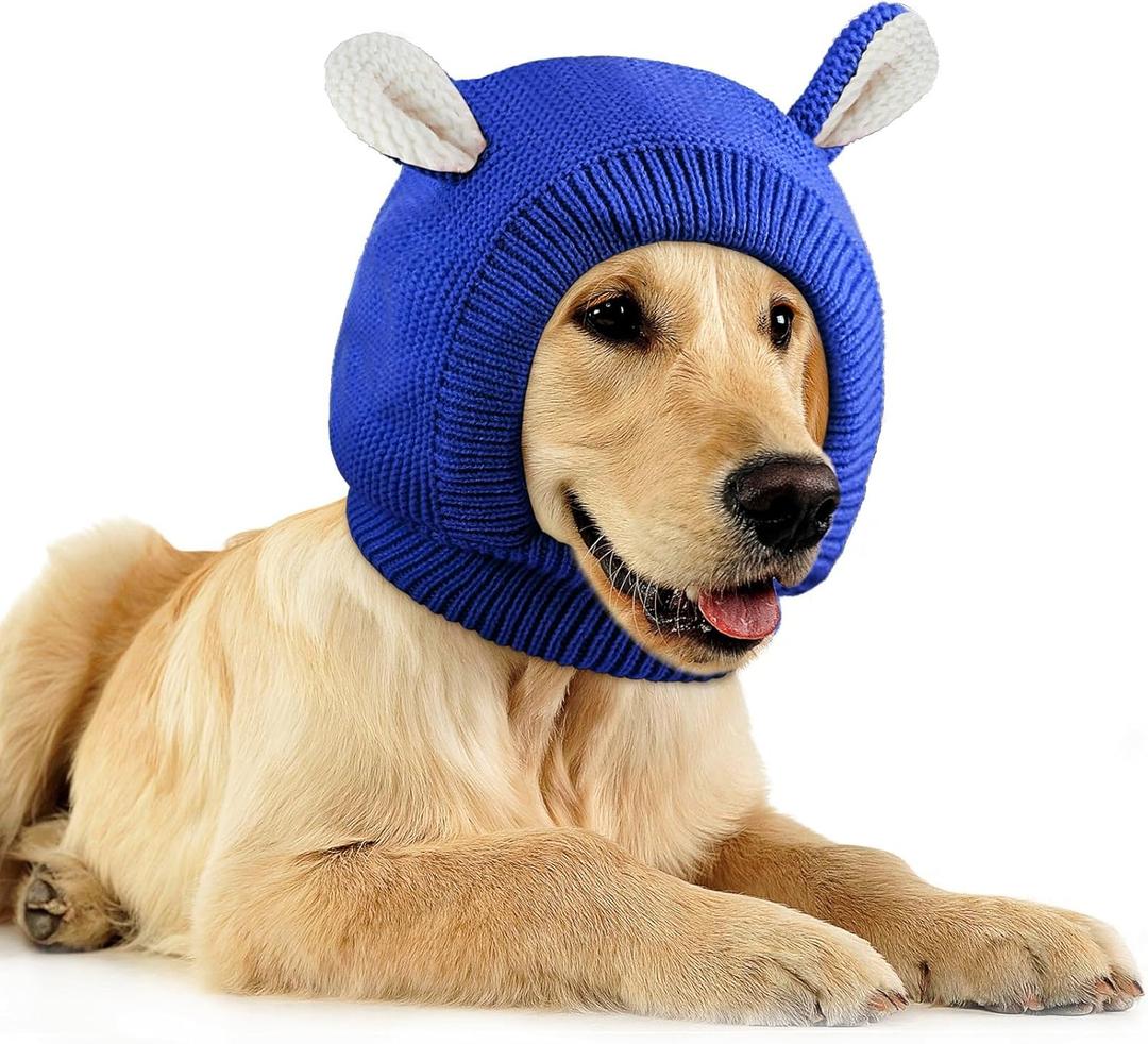 Quiet Ears for Dogs, Dog Ear Muffs Noise Protection Knitted Pet Ears Snood Head Wrap Hats for Medium to Large Cats Pets(Royal Blue)