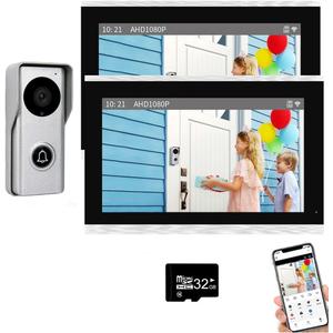 ANJIELO SMART Video Doorphone Intercom System,Wired 2 Unit 10 Inch Touch Monitor 1080P Doorbell Camera Doorphone Kit with Remote 2-Way Audio Video Unlock Record for Home Villa Apartment,32G Card