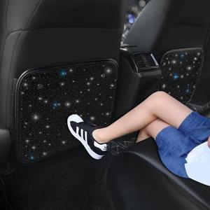 Sparkling Diamond Car Kick Mats Back Seat Protector |Cute Kick Mats Protect from Dirt Mud | Seat Back Protector with Bling Crystal Rhinestone Car Interior Decor Accessories Black 2Pcs