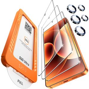 letosan 3 Pack for Samsung Galaxy S25 ultra Screen Protector Tempered Glass + 1 Set Camera Lens Protector, Military Grade Shatterproof, 9H+ Hardness, Auto Alignment Frame 6.9 Inch
