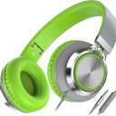 AILIHEN C8 Headphones Wired, On-Ear Headphones with Microphone and Volume Control, Corded 3.5mm Headset for Boys Girl School Smartphones Chromebook Laptop Computer Tablets Airplane Travel (Grey/Green) (Medium)
