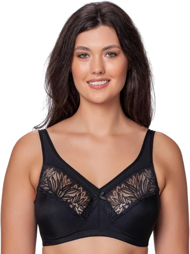 Women's Plus Size Bra Sky, No Underwire Full Support, Minimizer Full Coverage Bra Wide Padded Straps (Black, XL)