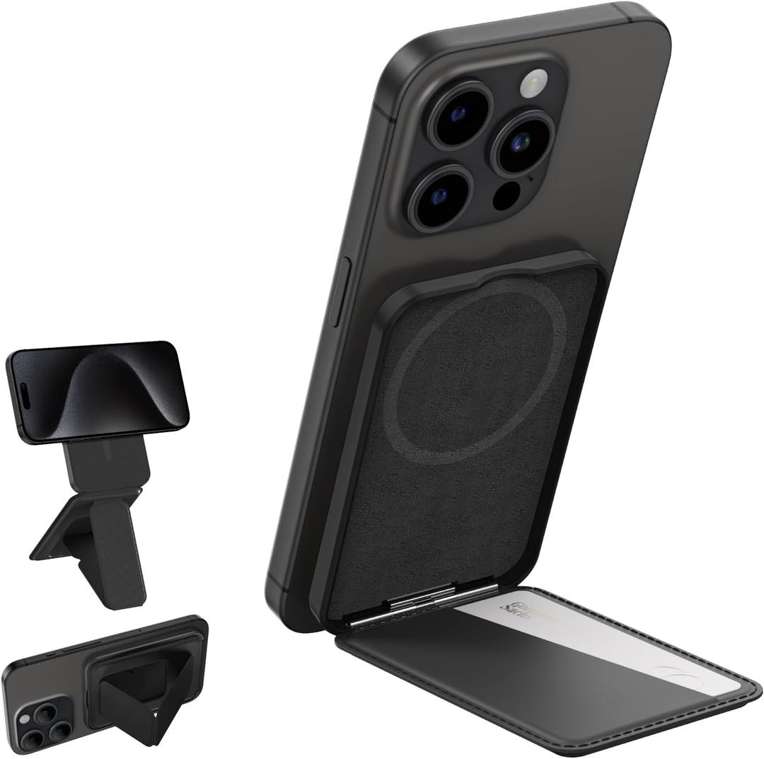 Compatible with Magsafe Wallet for iPhone 16/15/14/13/12 Series, Versatile Phone Stand, Card Holder Phone Grip, Strong Magnetic Strength, Lightweight Wallet Stand, Black