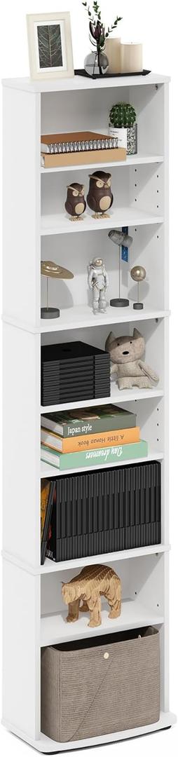 Furinno Jaya DVD Shelf, 8-Tier Tall Narrow CD Rack, Media Shelf with Adjustable Shelves, DVD Storage Cabinets for CD Blueray Game Disc, Easy Assembly, for Living Room, Home Office, White