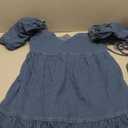 POTILI Denim Dress for Women Puff Short Sleeve Jean Dresses Sweetheart Neck Denim Mini Dress, M