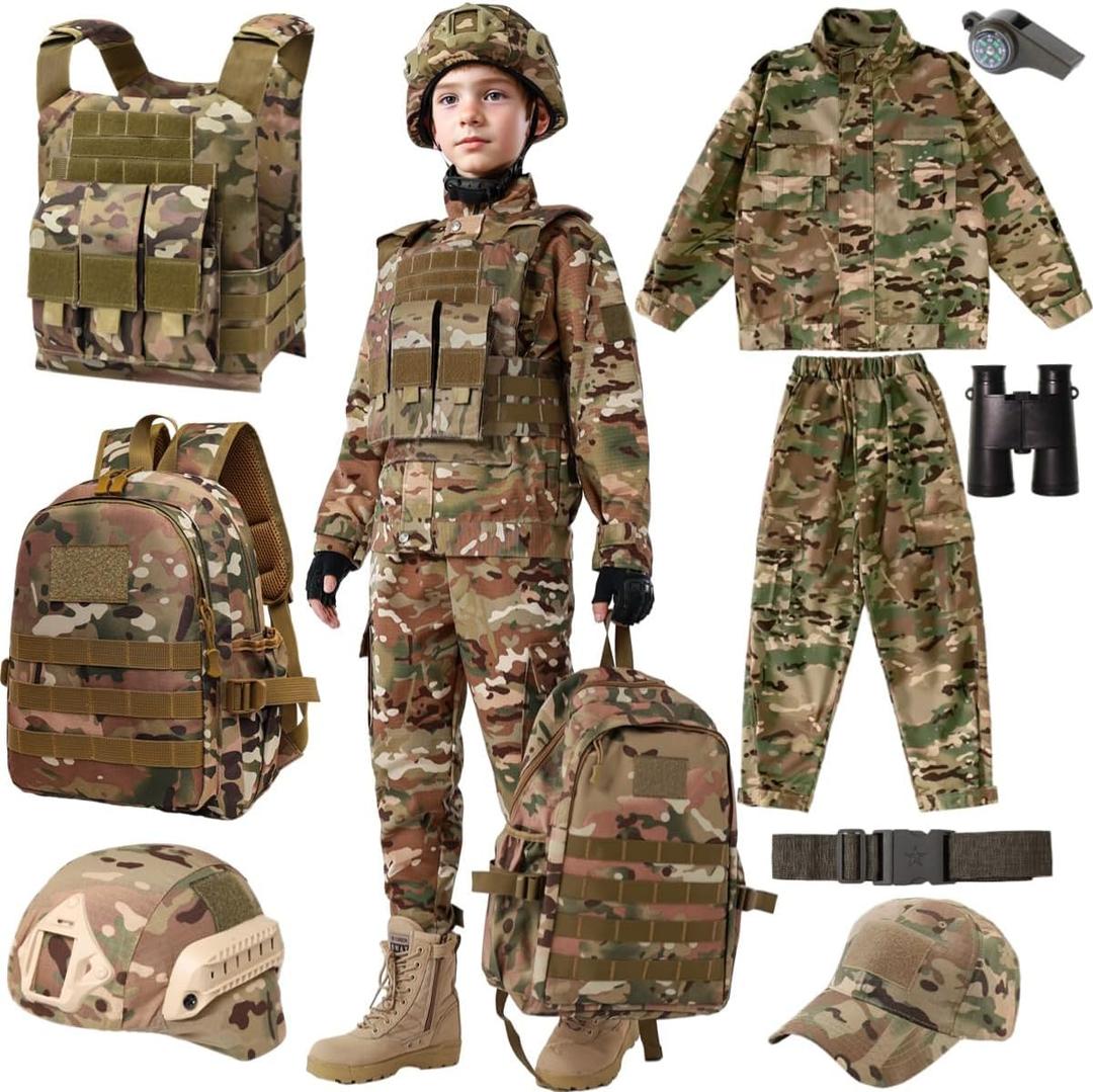 Kids Soldier Play Camouflage Military Uniform Suit Wear Toy Tactical Vest Boys and Girls Outdoor Adventure Army 
(13-14/ 160size)