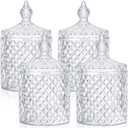 Aoriher 4 Pcs Crystal Glass Candy Jar Set with Lids Home Decorative Storage Jars for Apothecary, Bathroom, Kitchen, and Pantry, Ideal for Cotton Swabs and Jewelry(Large,Clear)