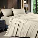 Shilucheng 4 Piece Queen Sheet Sets, Cooling Sheets, Blend Rayon Derived from Bamboo, Deep Pocket Up to 16", Breathable & Soft Bed Sheets, Hotel Silky Bedding Set, Sand