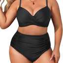 Aqua Eve Women Plus Size Underwire Bikini Two Piece Swimsuit High Waisted Tummy Control Bathing Suit, Size 16W