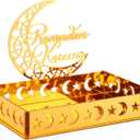 DoubleFill Ramadan Serving Tray Gold Eid Mubarak Holder Al-fitr Home Decoration for Moon Star Tray Gold Container for Home Islamic Muslim Party Tableware Kitchen Dessert Food Storage(Ramadan Kareem)