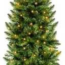 5 Ft Pencil Artificial Christmas Tree with 550 Branch Tips, Spruce Green,180 LED Warm White Lights, Include Metal Stand, UL Plug in, Slim Skinny Xmas Pencil Tree Decor for Holiday Home Indoor Outdoor