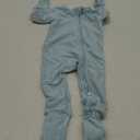 PATPAT Organic Cotton Baby Footie Pajamas with Two-Way Zipper & Fold-Over Mittens, Soft Stretchy Romper for Newborn Boy Girl (6-9 Months, Basic Blue)