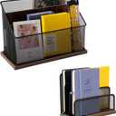 3-Tier Vertical File Storage with Retro Wooden Desk Mail Organizer and Metal Mesh Desktop Organizer for Home Office (M2)