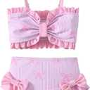 SuperGlee Toddler Baby Girls Swimsuit Two Piece Floral Stripe Swimwear Infant Summer Beach Bikini Bathing Suit (US, Age, 6 Months, 12 Months, Pink Stripes)