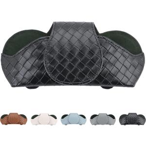 KINIVA Sunglasses Holder for Visor - Leather Glasses Case with Clips for All Car Models (Black)
