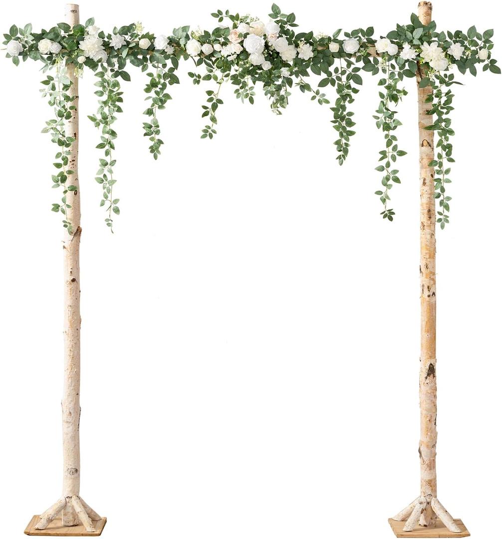 Ling's moment 6.5FT Artificial Wedding Arch Flowers, Backdrop Floral Garland, White Sage Ceremony Reception Hanging Eucalyptus Rose Arbor Arrangement Outdoor Party Swag Home Decorations