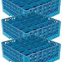 Carlisle FoodService Products OptiClean Plastic 25-Compartment Divided Glass Rack with Extender, Blue, (Pack of 3)