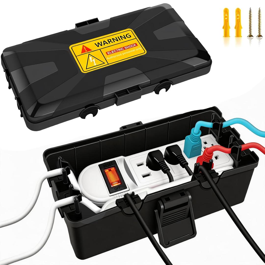 Outdoor Electrical Box (10.3 x 5.9 x 3.7 in),IP54 Waterproof Extension Cord Connection Box with 6 Cable Entry Ports,Weatherproof Outlet Cover for Power Strip,Holiday Lights,Plug, Extension Cables (Medium, Black)