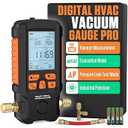 Digital Vacuum Gauge Pro, HVAC Vacuum Meter, 0.2% Accuracy, 0-2000 mbar Range, 4 Units(Torr, mbar, inHg, Hpa), 7/16"-20UNF(1/4" SAE) Vacuum Gauges with Evacuation Mode Pressure Leak Test