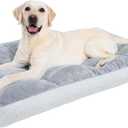 Washable Dog Bed for Large Dog, XL Crate Bed Plush Pet Kennel Pad with Non-Slip Bottom, Pet Sleeping Mat, 41x27 inch, Light Gray (Grey)