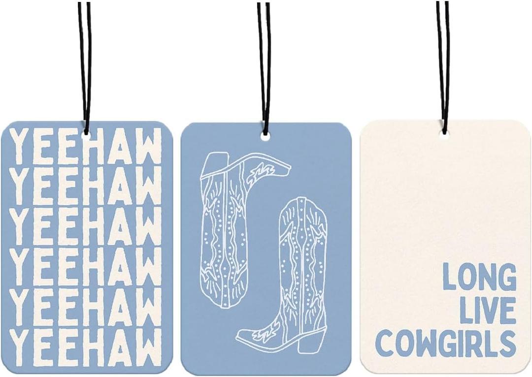 5 x Blue Cowgirls Car Air Freshener Western Car Accessories Interior Hanging 3Pcs Yeehaw Long Live Girly Boots Rear View Mirror Decor, Retro Preppy Car Accessories for Women Girls(Lavender)