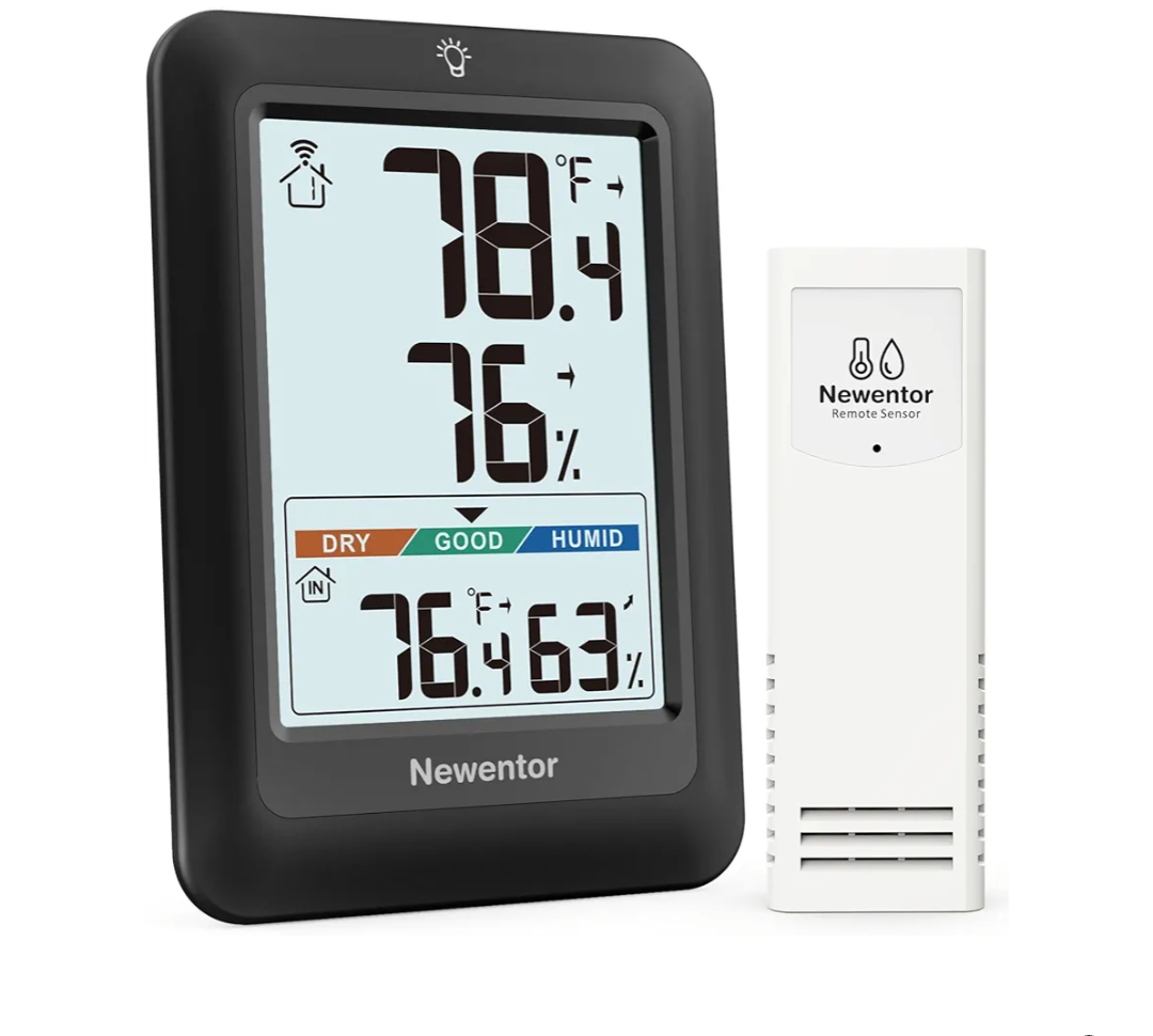 Newentor Indoor Outdoor Thermometer Wireless, Weather Stations Wireless Indoor Outdoor, Outdoor Thermometers for Patio House, Outside Inside Thermometers with Comfort Indicator, Black with 1 Sensor