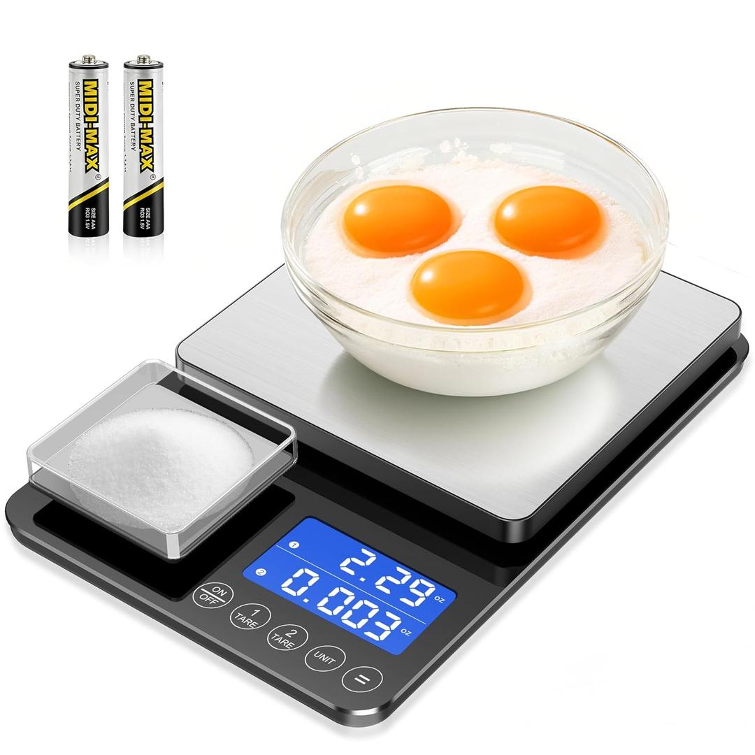 0.001oz / 33lb Dual Platform Kitchen Scale, Digital Food Scale with Two Precision Surfaces, LCD Display, 7 Units, Tare & Accumulation Functions  Perfect for Baking, Sourdough, and Cooking