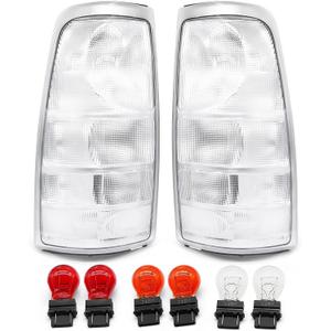 Pair Clear Tail Light Assembly Compatible with 1999-2002 Silverado 1500 2500/1999-2007 Sierra 1500 2500 3500 White Taillights Tail Lamp