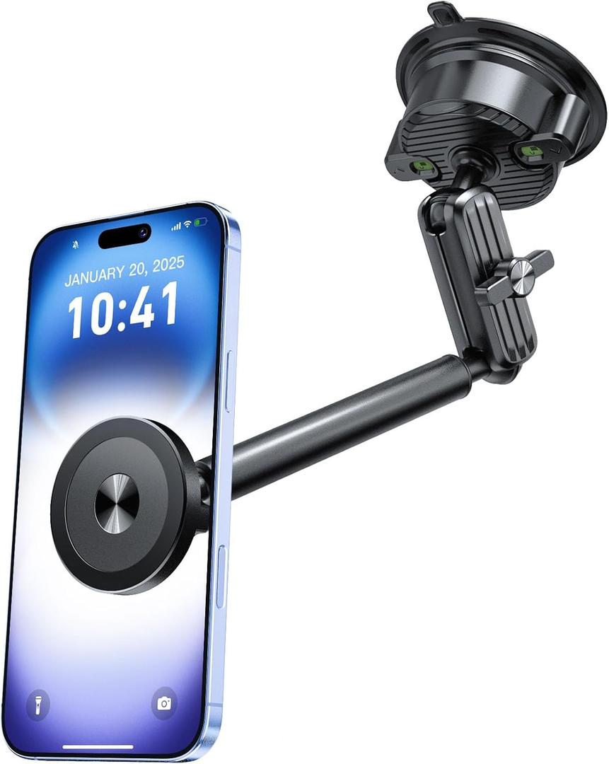 Isuke for MagSafe Car Mount, [80+LBS Strongest Suction & Ultra-Durable] [16 Strongest Magnets] Aluminum Alloy Magnetic Phone Holder for Car Dashboard Windshield for iPhone Samsung All Smartphones